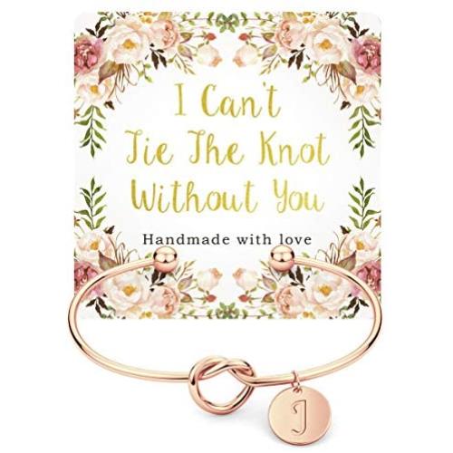 Love Knot Bridesmaid Bracelet with Initial, Bridesmaid Gifts Cards - I Cant Tie The Knot Without You