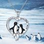 FLYOW S925 Sterling Silver Cute Animal Penguin Heart Pendant Mother Child I Love You Mom Penguin Necklace Jewelry Birthday Gifts for Women