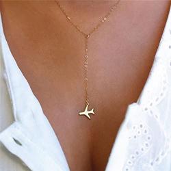 Bodyslam Vintage Women Gold Airplane Pendant Layered Necklace Tiny Dainty Jewelry Gift