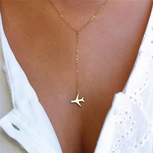 Bodyslam Vintage Women Gold Airplane Pendant Layered Necklace Tiny Dainty Jewelry Gift