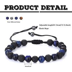 CASSIECA 6Pcs Lava Rock Stone Bead Bracelet for Men Women 8mm Elastic Tiger Eye Stone Bead Bracelet Stress Relief Yoga Bead Adjustable Bracelet Aromatherapy Essential Oil Diffuser Anxiety Bracelet Set