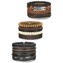 Jstyle 12Pcs Braided Bracelet for Men Beaded Bracelets Wrap Leather Wooden Bracelets Adjustable