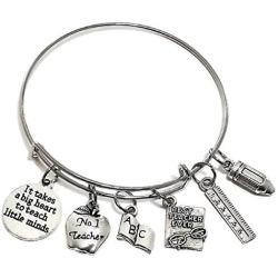 Kits Kiss Teacher Bracelet, No. 1 Teacher Charm, Best Teacher Charm, Book, Ruler, Pencil, Teacher Charm Bracelet, Teacher Jewelry, Gift for Teacher, Teacher Bangle Bracelet