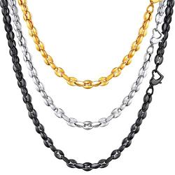 PROSTEEL Stainless Steel Fancy Chain Necklace for Men Women, Black/Silver/Gold Tone, Nickle Free, Hypoallergenic, Trendy France Style Coffee Chain, 5mm/10mm Bead, Come Gift Box