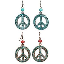 Vintage Antique Silver Round Peace Love Sign Symbol Hook Earring Hollow Carved Flower Drop Earring For Women Retro Jewelry