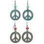 Vintage Antique Silver Round Peace Love Sign Symbol Hook Earring Hollow Carved Flower Drop Earring For Women Retro Jewelry