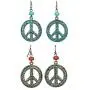 Vintage Antique Silver Round Peace Love Sign Symbol Hook Earring Hollow Carved Flower Drop Earring For Women Retro Jewelry