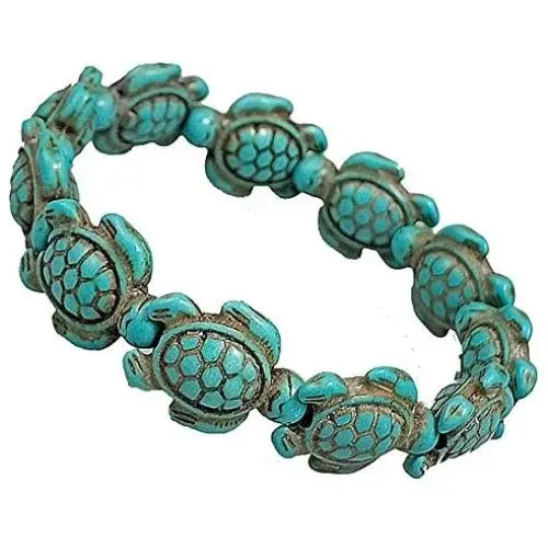 yobest Handmade Stone Turtle Beads Chain Bracelet for Women Men Teen Boys Girls, Adjustable VSCO Wax Rope String Link Bracelet Best Friend Jewelry