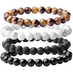 WRCXSTONE Natural 8mm Gorgeous Semi-Precious Gemstones Healing Crystal Stretch Beaded Bracelet Unisex