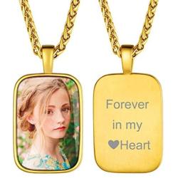 ChainsHouse Personalized Photo Necklace Men Women, Stainless Steel/18K Gold Plated Chain, Custom Picture Image Engrave Text Rectangular/Heart/OvalPendant Memorial Jewelry