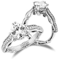 DovEggs Sterling Silver 2ct Center 7.5X7.5mm G-H-I Color Cushion Cut Vintage/Antique Art Deco Moissanite Engagement Ring Solitare with Accents Band Width 3.2mm