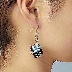 HUJUON Personality 3D Dice Dangle Earrings for Women Punk Resin Black White Cube Dice Drop Earrings Funny Geometric Girls Party Jewelry