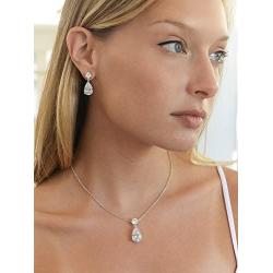 Mariell Glamorous Pear-Shaped Cubic Zirconia Wedding Necklace and Earrings Set for Brides or Bridesmaids