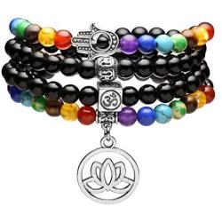 Top Plaza 108 Mala Prayer Beads Natural Lava Rock Stone Essential Oil Diffuser Bracelet Necklace 7 Chakra Healing Crystals Yoga Meditation Stretch Bracelets