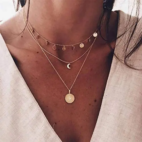 Taktik Boho Layered Coin Pendant Necklaces Gold Moon Necklace Chain Sequins Jewelry for Women and Girls Taktik Boho Layered Coin Pendant Necklaces Gold Moon Necklace Chain Sequins Jewelry for Women and Girls