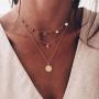 Taktik Boho Layered Coin Pendant Necklaces Gold Moon Necklace Chain Sequins Jewelry for Women and Girls