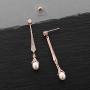 Mariell Slender Rose Gold CZ Vintage Dangle Earrings with Freshwater Pearl Drops - Bridal Wedding Style