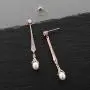 Mariell Slender Rose Gold CZ Vintage Dangle Earrings with Freshwater Pearl Drops - Bridal Wedding Style Mariell Slender Rose Gold CZ Vintage Dangle Earrings with Freshwater Pearl Drops - Bridal Wedding Style