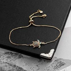 Sea Turtle Bracelet Crystal Turtle Charm Adjustable Bracelet for Girl Women