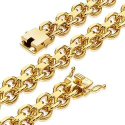 Jewelry Kingdom 1 Gold Link Bracelet for Men Boy Designer 15MM 18K Gold Heavy Chain Biker Bracelet hip hop Jewelry Available Length 7.5 inch 8.5inch 9.5inch