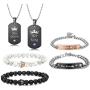 LOYALLOOK 6Pcs Couples Necklaces Bracelets Matching Set for Him and Her, His Queen Her King Pendant Necklace His & Hers Bracelets King and Queen Jewelry Gifts for Lover
