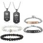 LOYALLOOK 6Pcs Couples Necklaces Bracelets Matching Set for Him and Her, His Queen Her King Pendant Necklace His & Hers Bracelets King and Queen Jewelry Gifts for Lover