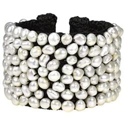 AeraVida Handmade Wide Mosaic Cultured Freshwater Pearl Cuff Bracelet