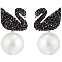 SWAROVSKI Womens Iconic Swan Jewelry Collection, Rose Gold Tone Finish, Black Crystals