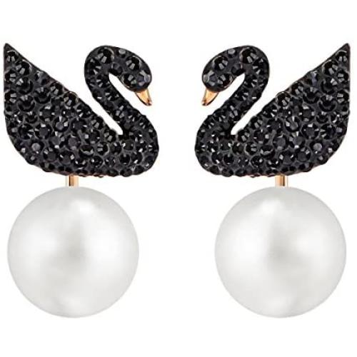 SWAROVSKI Womens Iconic Swan Jewelry Collection, Rose Gold Tone Finish, Black Crystals