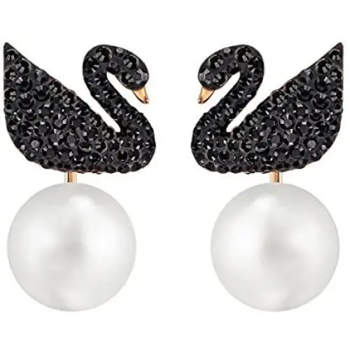 SWAROVSKI Womens Iconic Swan Jewelry Collection, Rose Gold Tone Finish, Black Crystals SWAROVSKI Womens Iconic Swan Jewelry Collection, Rose Gold Tone Finish, Black Crystals