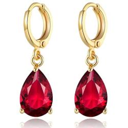 GULICX Lady jewelry Gift Pear Cut Ruby -Color Gold Tone Women Sparkle Dangle Earrings