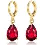 GULICX Lady jewelry Gift Pear Cut Ruby -Color Gold Tone Women Sparkle Dangle Earrings
