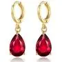 GULICX Lady jewelry Gift Pear Cut Ruby -Color Gold Tone Women Sparkle Dangle Earrings