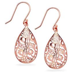 River Island Rose Gold Flashed Sterling Silver Dangle Filigree Teardrop Hook Earrings