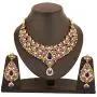Touchstone Indian Bollywood Traditional Floral Theme White Rhinestone and Blue Faux Sapphire Bridal Designer Jewelry Necklace Set for Women in Antique Gold Tone