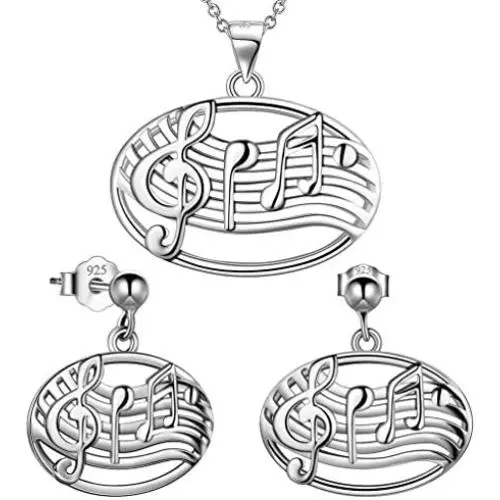 Music Note Necklace Earrings Ring Women Girls Treble Clefe Necklace and Earrings Set Musical Symbols Jewelry Music Lover Gift for Birthday Anniversay …