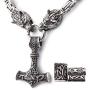 GUNGNEER Thors Hammer Pendant Viking Mjolnir Necklace for Men with Wolf Head Square Chain, 316L Stainless Steel Bonus 2 Rune Beads