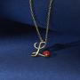 Harlermoon Initial Necklace Finger Rings Set A-Z 26 Letter Alphabet Necklace with Flower Crystal Initial Open Statement Rings Jewelry