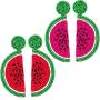 2 Pairs Fruit Watermelon Shape Drop Earrings Bohemian Seed Bead Earrings Handmade Beaded Dangle Studs Earrings for Women Girls Party Jewelry (Rose Red, Red)