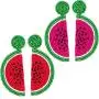 2 Pairs Fruit Watermelon Shape Drop Earrings Bohemian Seed Bead Earrings Handmade Beaded Dangle Studs Earrings for Women Girls Party Jewelry (Rose Red, Red) 2 Pairs Fruit Watermelon Shape Drop Earrings Bohemian Seed Bead Earrings Handmade Beaded Dangle Studs Earrings for Women Girls Party Jewelry (Rose Red, Red)