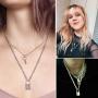 17IF Multilayer Necklace Punk Silver Long Chain Necklace, Lock Pendant Choker Titanium Steel Stainless Necklace for Women Man