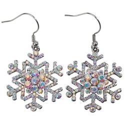 Szxc Womens Crystal Snowflake Dangle Earrings - Ultra Light - 2 Inch Long - Christmas Holiday Jewelry