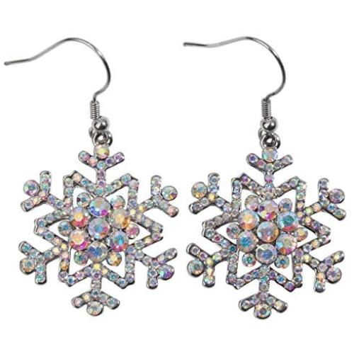 Szxc Womens Crystal Snowflake Dangle Earrings - Ultra Light - 2 Inch Long - Christmas Holiday Jewelry