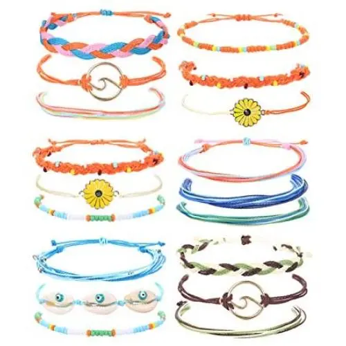 JOERICA 18 Pcs VSCO Braided Bracelet Wax Wave Strand Adjustable Friendship Bracelet Set Beach Shell Surf Wrap Bracelet Boho Handcrafted Jewelry for Women Men JOERICA 18 Pcs VSCO Braided Bracelet Wax Wave Strand Adjustable Friendship Bracelet Set Beach Shell Surf Wrap Bracelet Boho Handcrafted Jewelry for Women Men