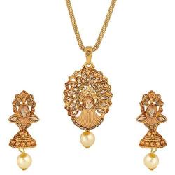 MUCH-MORE Indian Bollywood Pendant/Necklace Pearl Handmade Necklace Earrings Traditional Jewelry