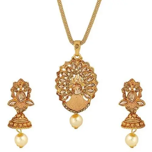 MUCH-MORE Indian Bollywood Pendant/Necklace Pearl Handmade Necklace Earrings Traditional Jewelry MUCH-MORE Indian Bollywood Pendant/Necklace Pearl Handmade Necklace Earrings Traditional Jewelry