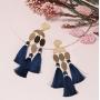 Boho Chic Geomeric Metal with Dangled Color Tassel Long Statement Earrings