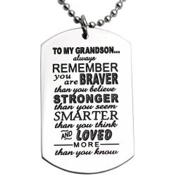 LParkin Grandson Gifts from Grandma Grandparents Grandson Necklace You are Braver Than You Believe Jewelry Dog Tag
