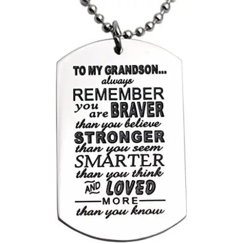 LParkin Grandson Gifts from Grandma Grandparents Grandson Necklace You are Braver Than You Believe Jewelry Dog Tag LParkin Grandson Gifts from Grandma Grandparents Grandson Necklace You are Braver Than You Believe Jewelry Dog Tag