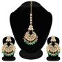 Aheli Ethnic Wedding Kundan Pearl Earrings Maang Tikka Set Indian Traditional Jewelry for Women